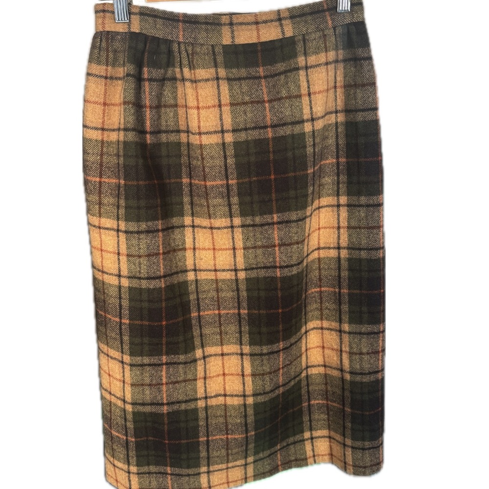 Vintage Plaid Wool Pencil Skirt in Brown and Tan